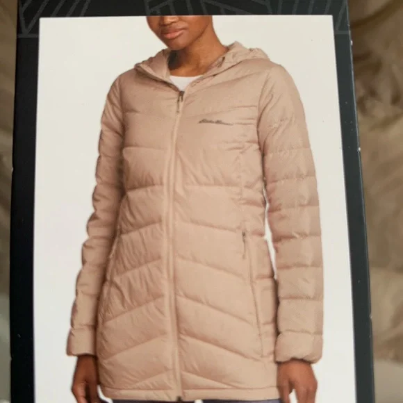 Eddie Bauer Women's Beige Hooded Puffer Coat - Picture 1 of 14